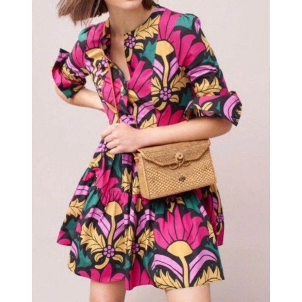 NEW J Crew Vibrant Floral‎ Tiered Long Sleeve Dress Size 6